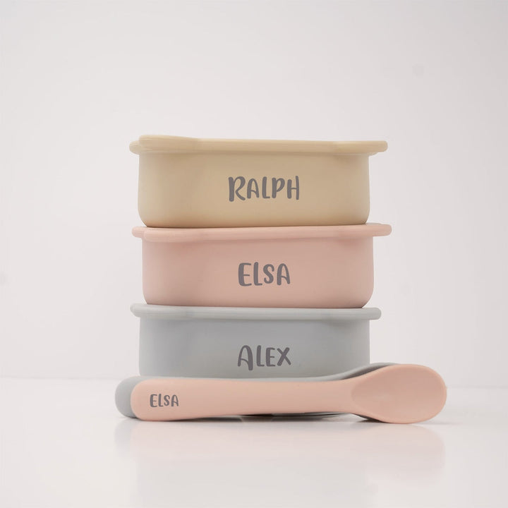 JBØRN Silicone Bowl and Spoon | Weaning Set | Personalisable - Personalisable Baby Products Sold and Personalised by JustBørn