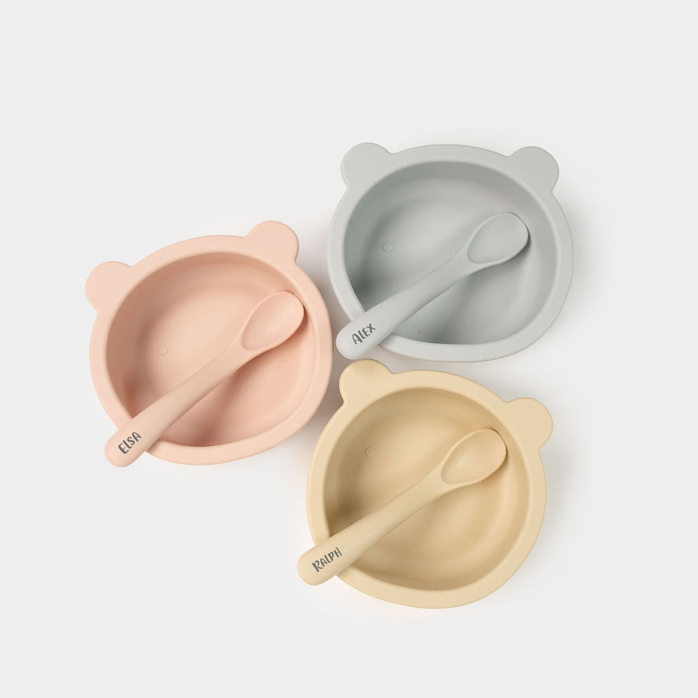 JBØRN Silicone Bowl and Spoon | Weaning Set | Personalisable - Personalisable Baby Products Sold and Personalised by JustBørn