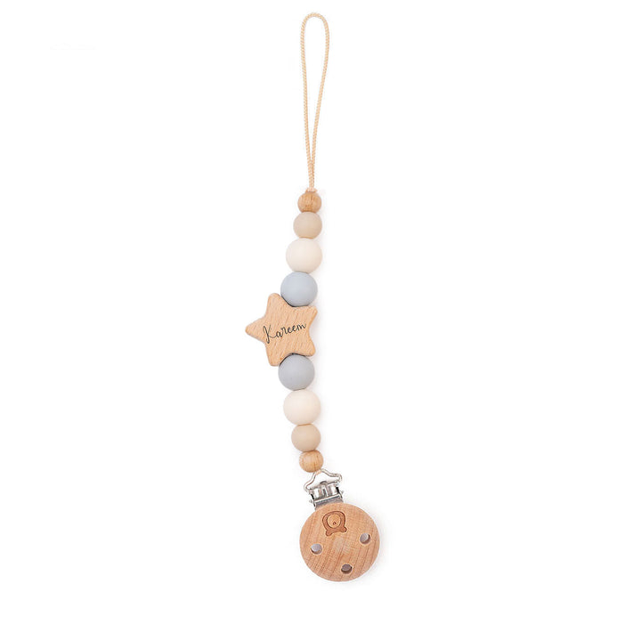 JBØRN Star Pacifier Clip Powder Blue & Ivory - Personalisable Baby Products Sold and Personalised by JustBørn