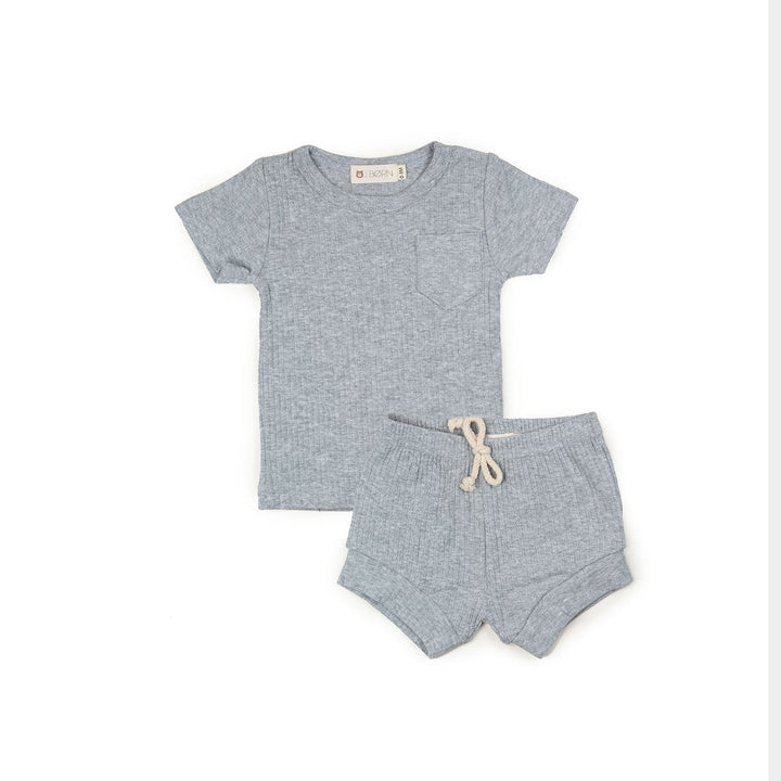 JBØRN Organic Cotton Ribbed Baby T-Shirt & Shorts Set Ribbed Grey - Personalisable Baby Products Sold and Personalised by JustBørn