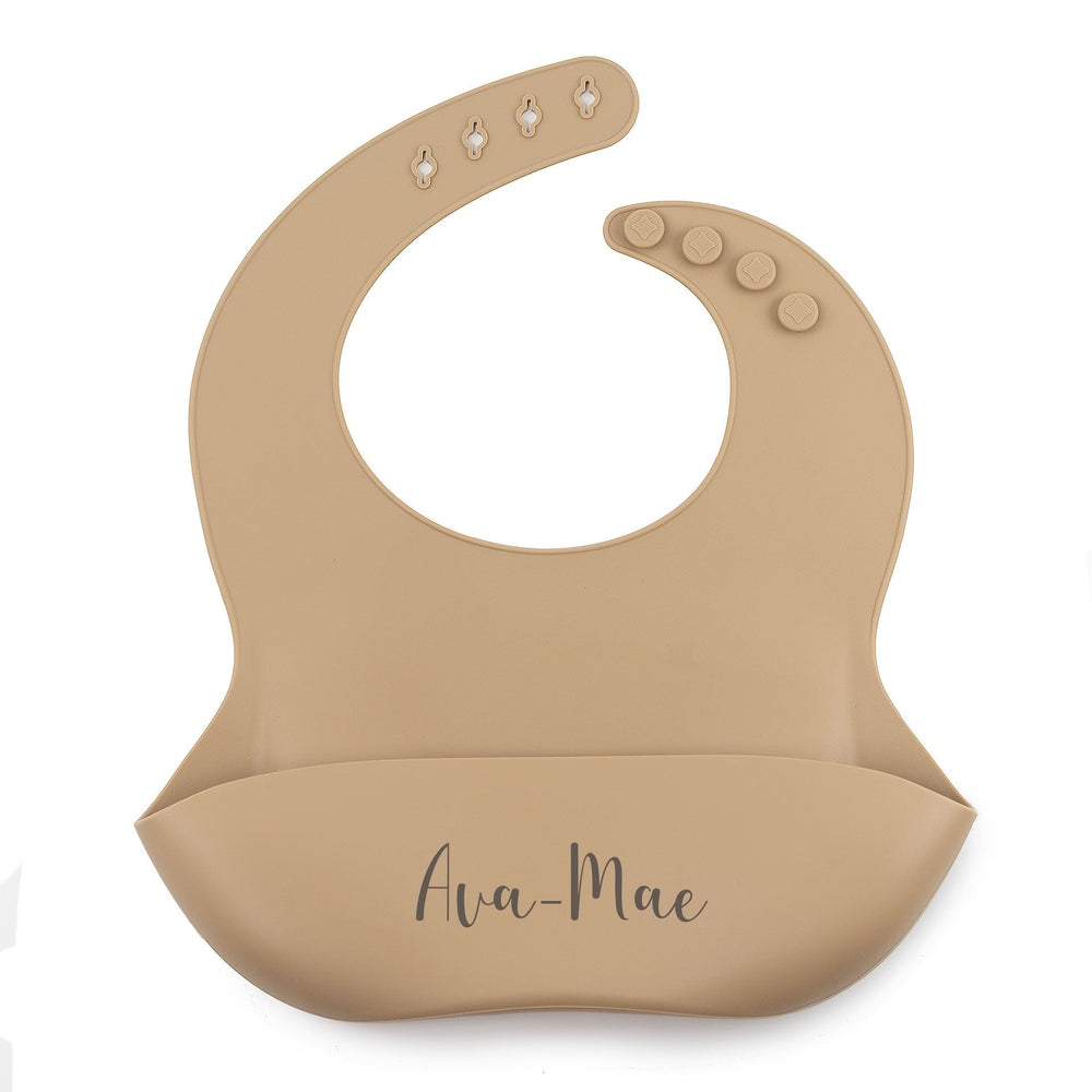 JBØRN Silicone Baby Feeding Bib Taupe - Personalisable Baby Products Sold and Personalised by JustBørn