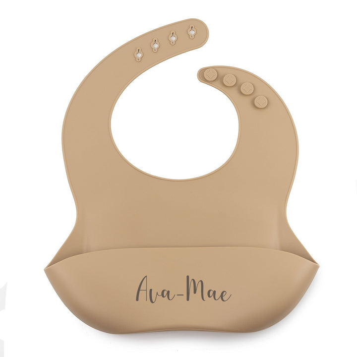 JBØRN Silicone Baby Feeding Bib Taupe - Personalisable Baby Products Sold and Personalised by JustBørn