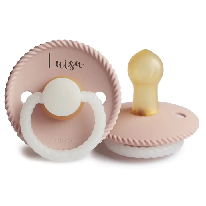 FRIGG Rope Natural Rubber Latex Pacifiers | Personalised Blush Night Glow - Personalisable Baby Products Sold and Personalised by JustBørn