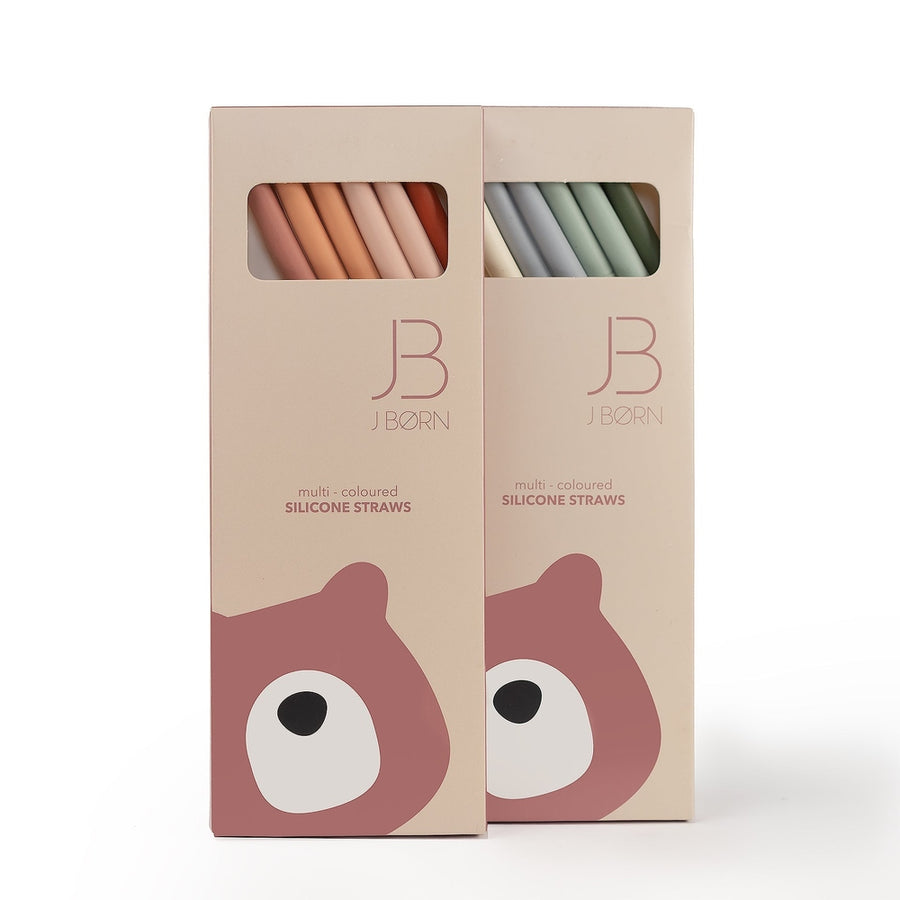 JBØRN Silicone Straws (Bent) x6 with Cleaning Brush - Personalisable Baby Products Sold and Personalised by JustBørn