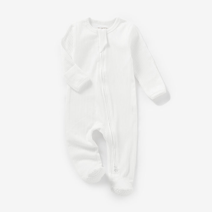 JBØRN Organic Cotton Ribbed Baby Sleep Suit in Ribbed White, sold by JBørn Baby Products Shop, Personalizable by JustBørn