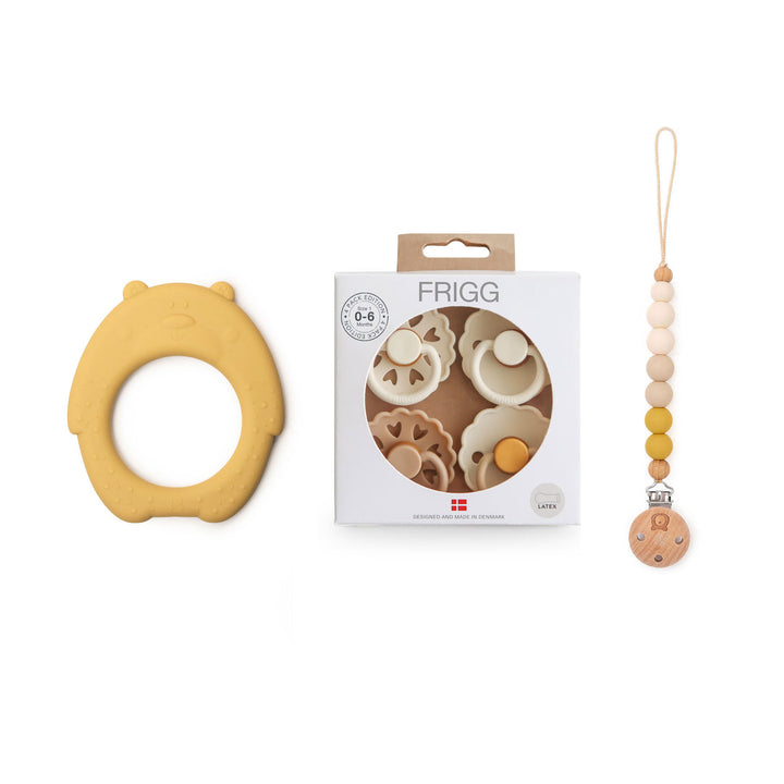 JBØRN Silicone Bear Teether + FRIGG Pacifiers & Matching Clip No - Personalisable Baby Products Sold and Personalised by JustBørn