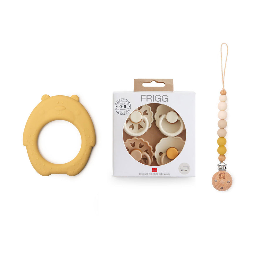 JBØRN Silicone Bear Teether + FRIGG Pacifiers & Matching Clip No - Personalisable Baby Products Sold and Personalised by JustBørn