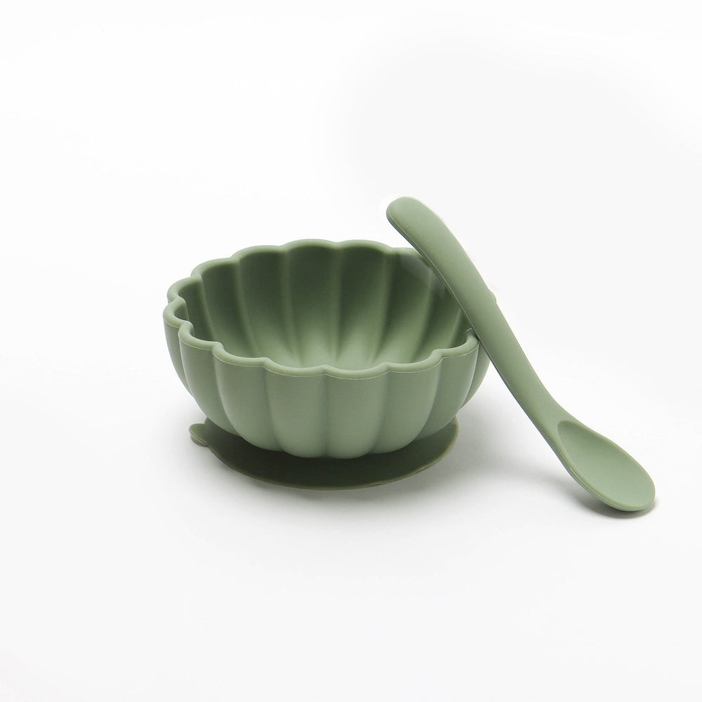 JBØRN Silicone Bowl and Spoon | Weaning Set | Personalisable in Sage, sold by JBørn Baby Products Shop, Personalizable by JustBørn