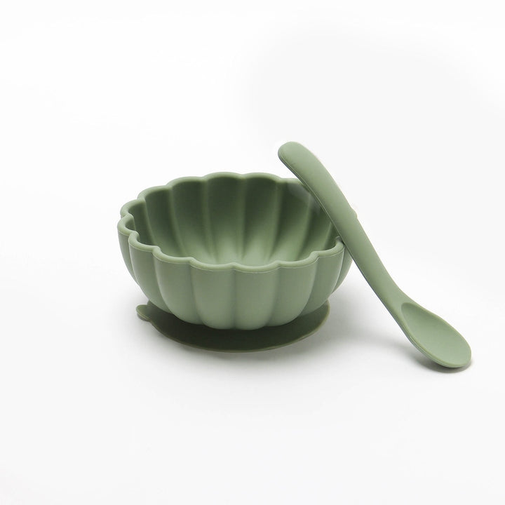 JBØRN Silicone Bowl and Spoon | Weaning Set | Personalisable in Sage, sold by JBørn Baby Products Shop, Personalizable by JustBørn