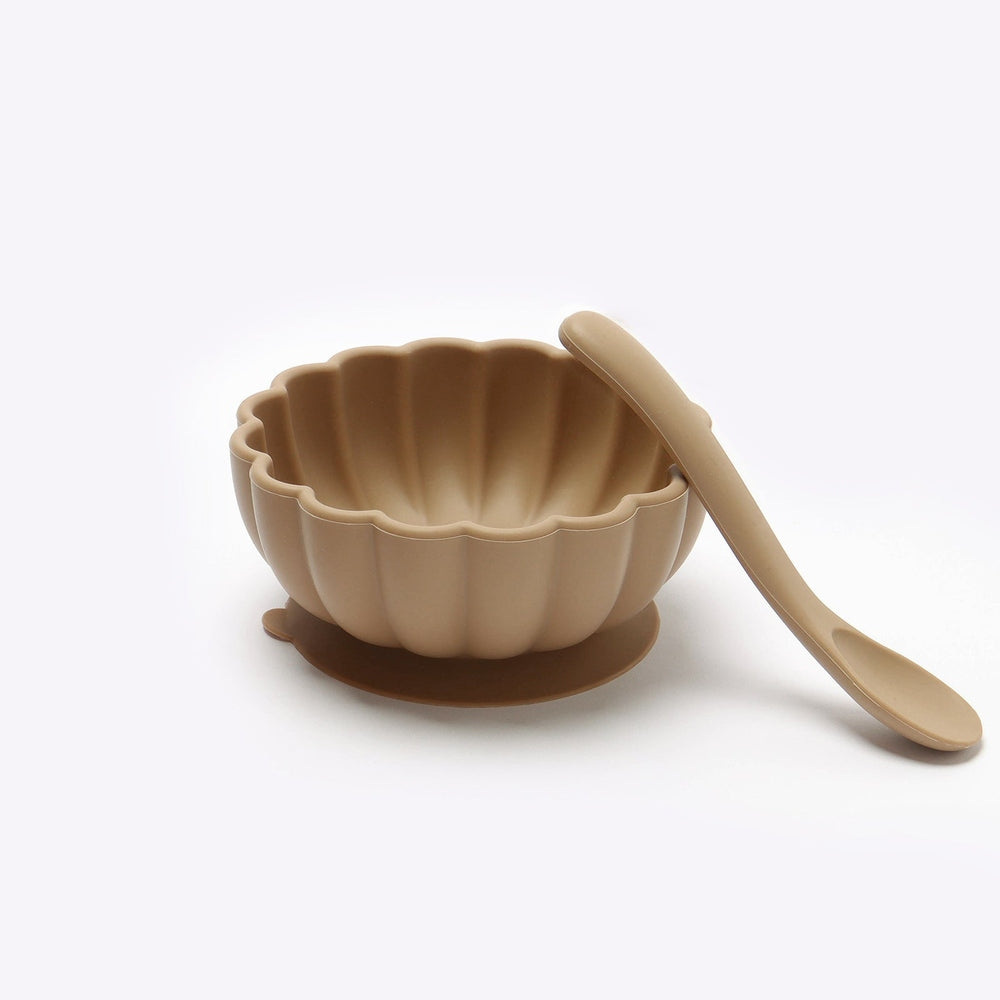 JBØRN Silicone Bowl and Spoon | Weaning Set | Personalisable in Taupe, sold by JBørn Baby Products Shop, Personalizable by JustBørn