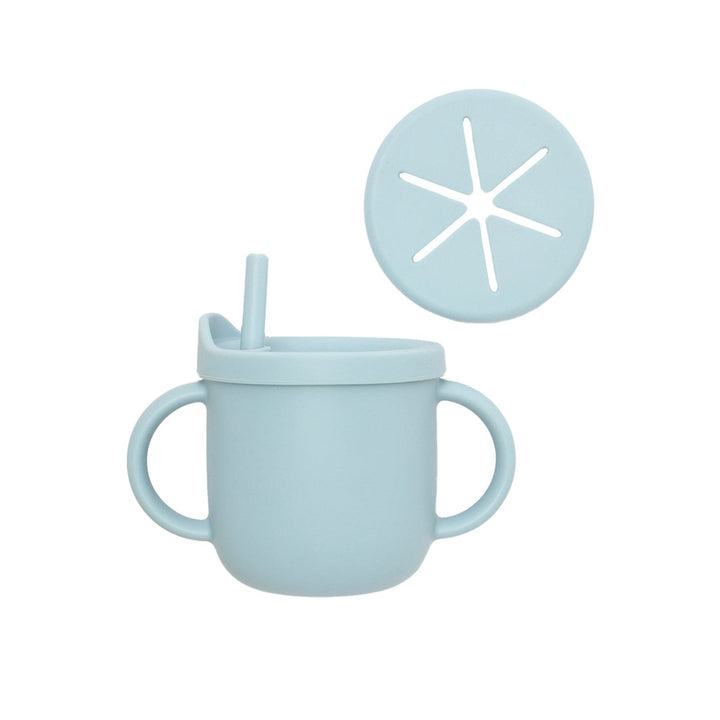 JBØRN Silicone Cup with Straw & Snack Lid | Personalisable in Stone Blue, sold by JBørn Baby Products Shop, Personalizable by JustBørn