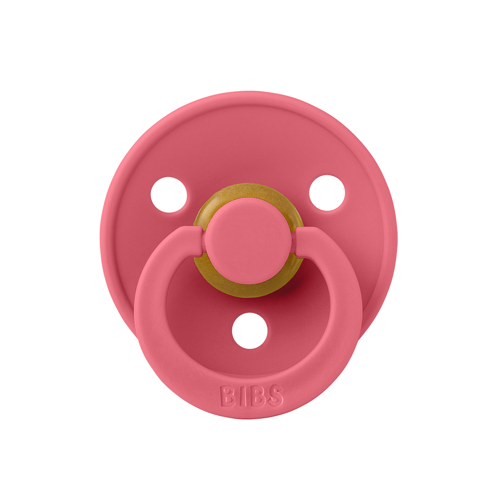 BIBS Colour Natural Rubber Latex Pacifiers (Size 1 & 2) in Coral, sold by JBørn Baby Products Shop, Personalizable by JustBørn