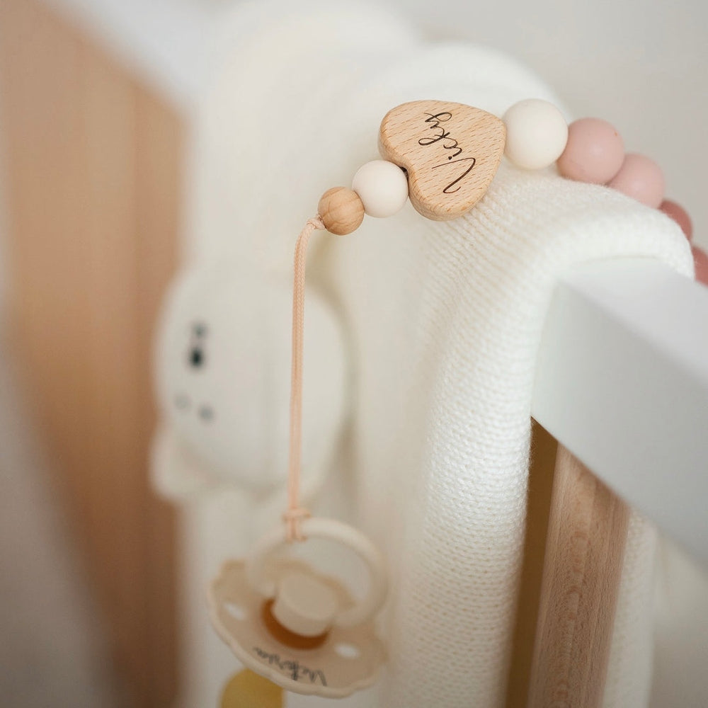 JBØRN HEART Pacifier Clip | Personalisable in Ivory & Vanilla, sold by JBørn Baby Products Shop, Personalizable by JustBørn