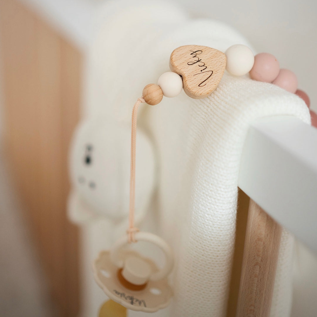 Ivory & Vanilla JBØRN HEART Pacifier Clip | Personalisable by Just Børn sold by JBørn Baby Products Shop