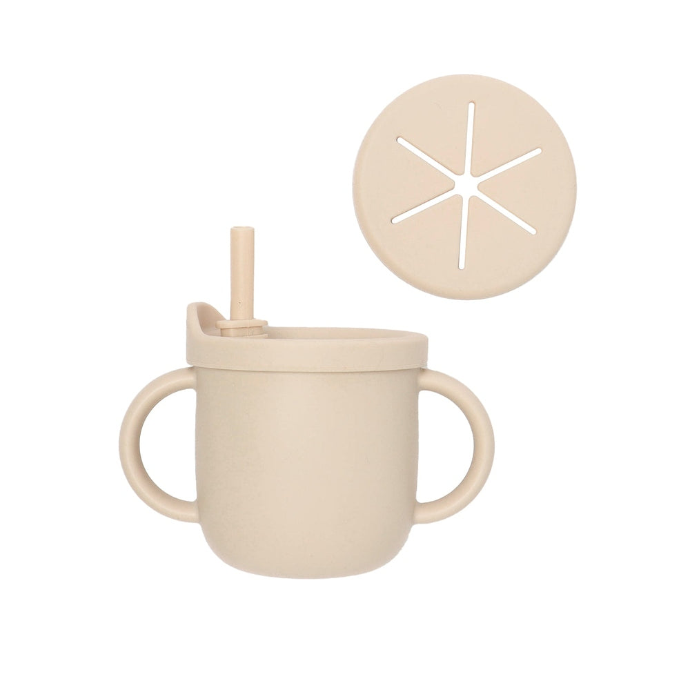 JBØRN Silicone Cup with Straw & Snack Lid | Personalisable in Vanilla, sold by JBørn Baby Products Shop, Personalizable by JustBørn