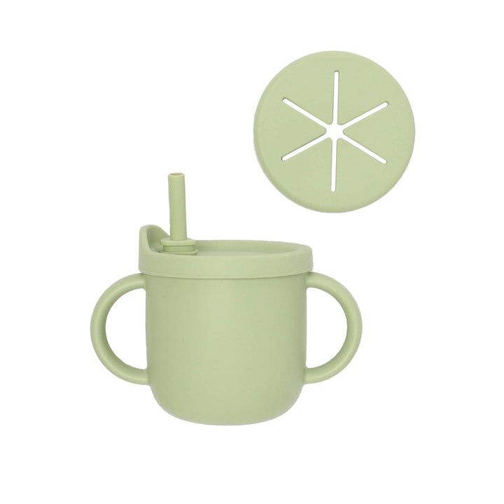 JBØRN Silicone Cup with Straw & Snack Lid | Personalisable in Olive, sold by JBørn Baby Products Shop, Personalizable by JustBørn