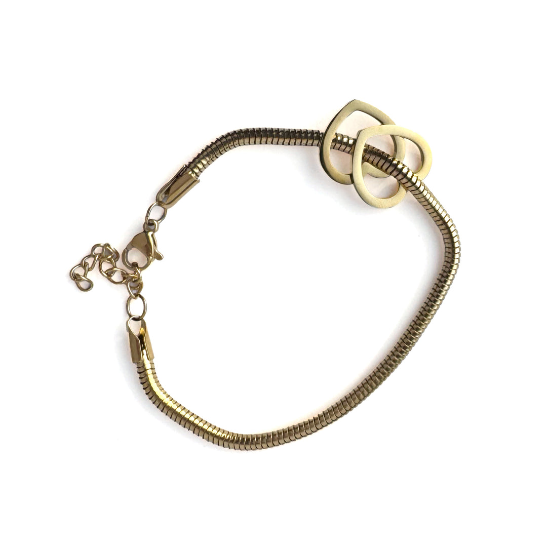 JBØRN Bracelet with Two Heart Pendants Gold - Personalisable Baby Products Sold and Personalised by JustBørn