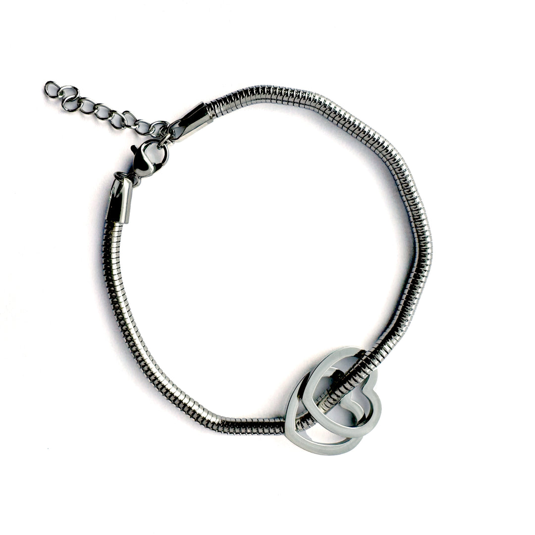 JBØRN Bracelet with Two Heart Pendants Silver - Personalisable Baby Products Sold and Personalised by JustBørn