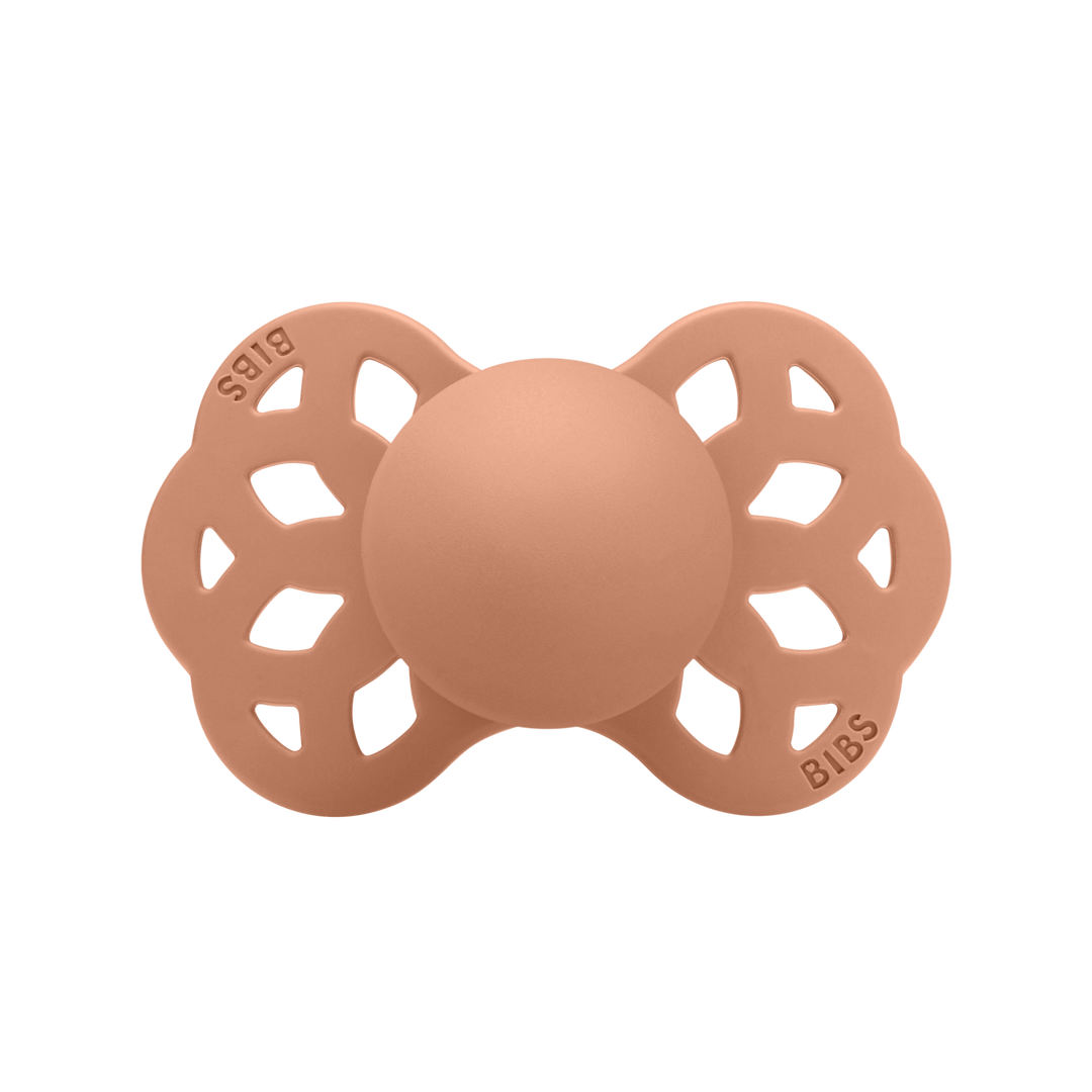 BIBS Infinity Symmetrical Silicone Pacifiers in Peach, sold by JBørn Baby Products Shop, Personalizable by JustBørn
