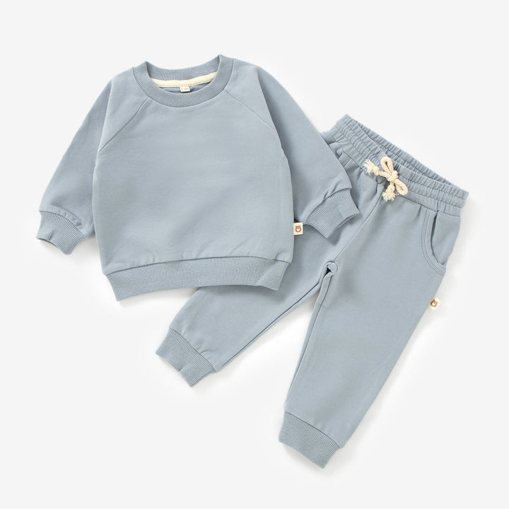 JBØRN Organic Cotton Baby Sweater & Joggers Set | Personalisable Stone Blue - Personalisable Baby Products Sold and Personalised by JustBørn