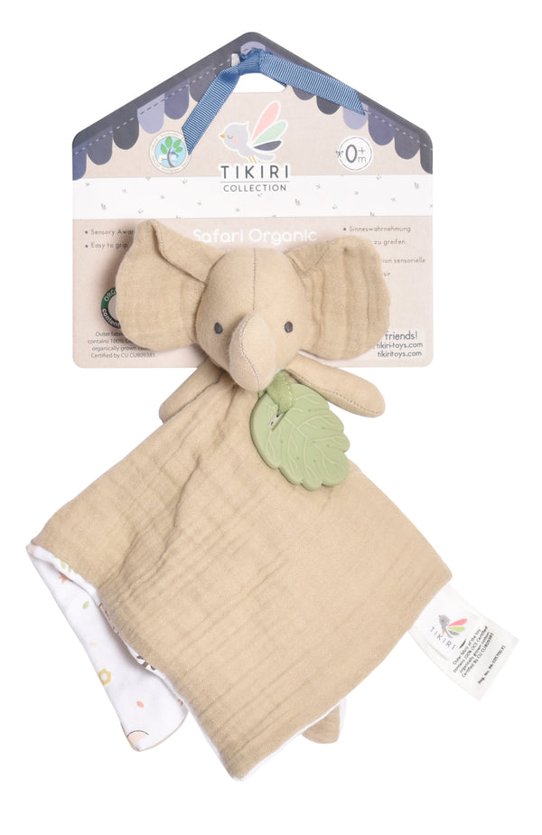 Tikiri Organic Cotton Comforter with Rubber Teether in Cotton Elephant, sold by JBørn Baby Products Shop, Personalizable by JustBørn