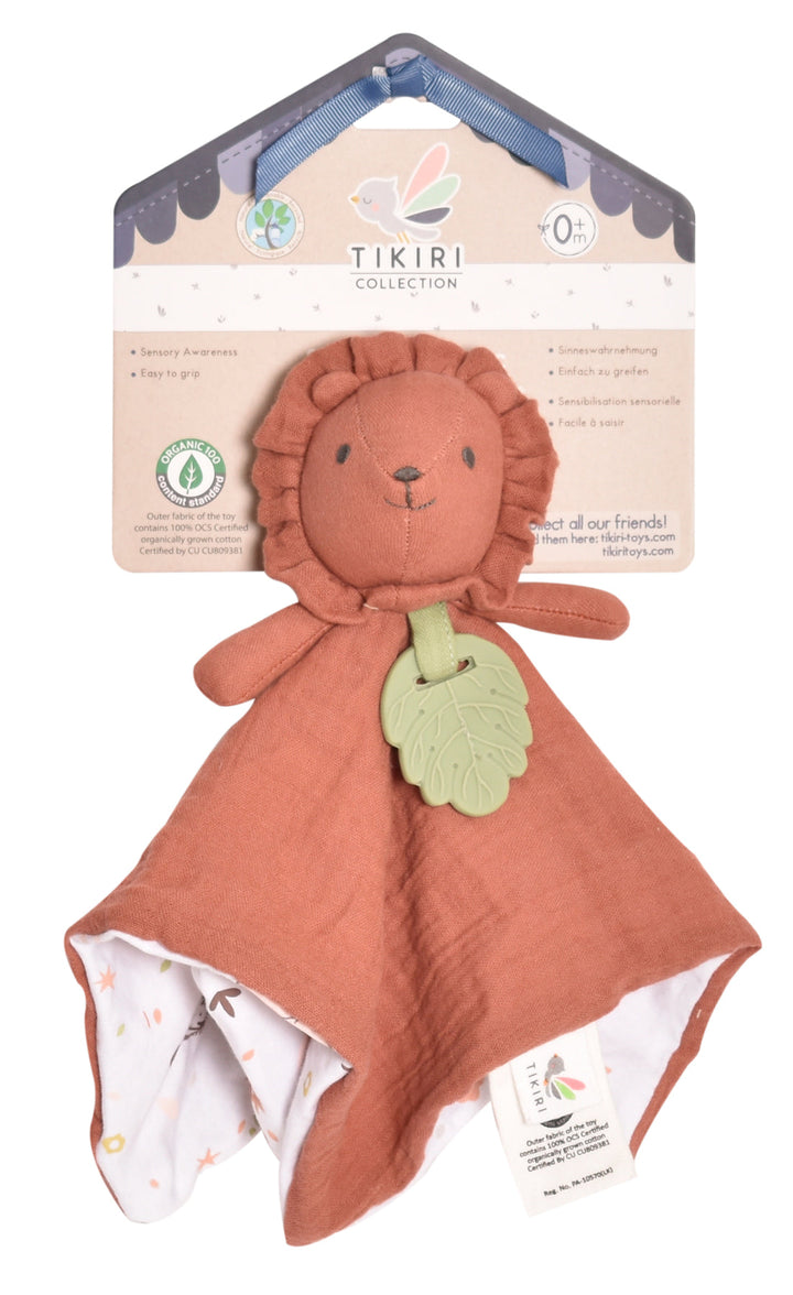 Tikiri Organic Cotton Comforter with Rubber Teether in Cotton Lion, sold by JBørn Baby Products Shop, Personalizable by JustBørn