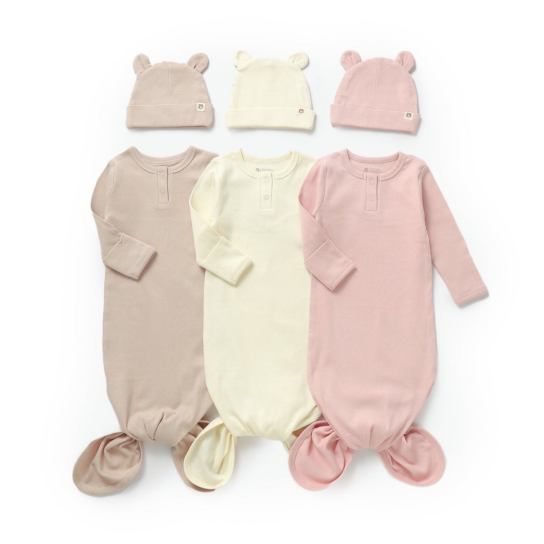 JBØRN Organic Cotton Knotted Baby Gown & Hat - Personalisable Baby Products Sold and Personalised by JustBørn