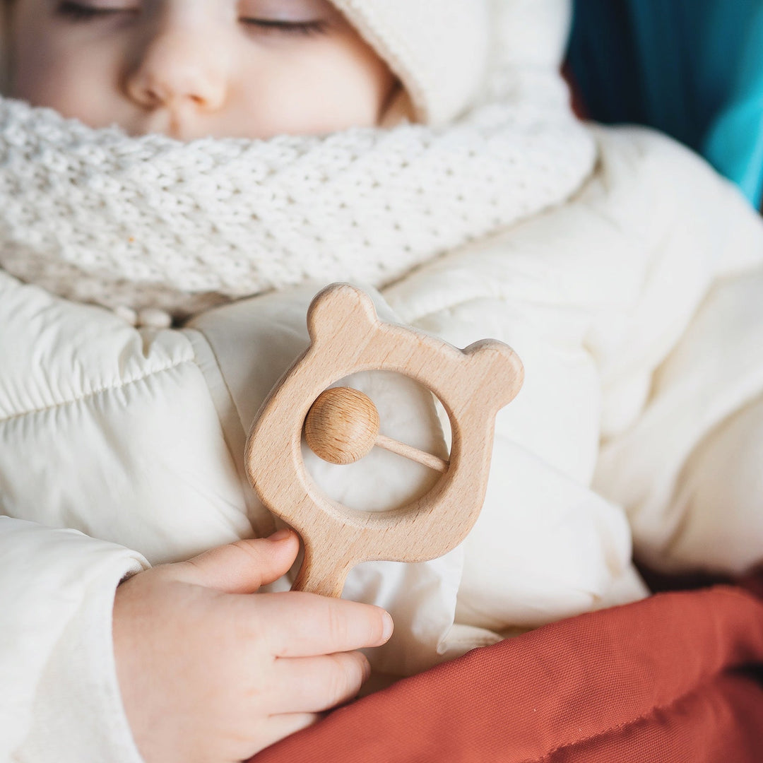 JBØRN Wooden Teddy Rattle & Teether | Personalisable - Personalisable Baby Products Sold and Personalised by JustBørn