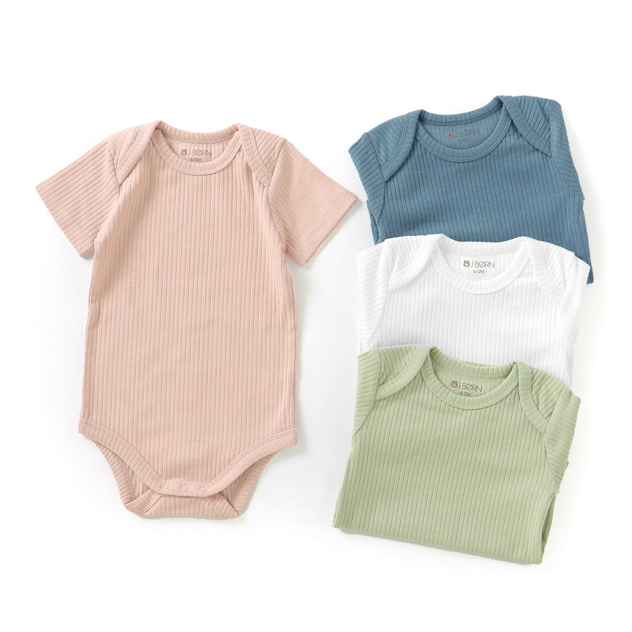 JBØRN Organic Cotton Ribbed Baby Short Sleeve Bodysuit | Personalisable in Ribbed Blush, sold by JBørn Baby Products Shop, Personalizable by JustBørn