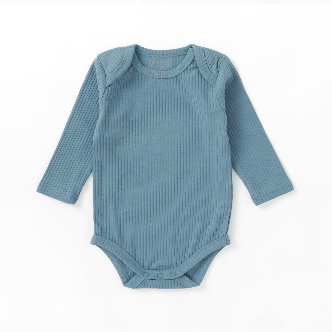 JBØRN Organic Cotton Ribbed Long Sleeve Bodysuit | Personalisable in Ribbed Ocean Blue, sold by JBørn Baby Products Shop, Personalizable by JustBørn