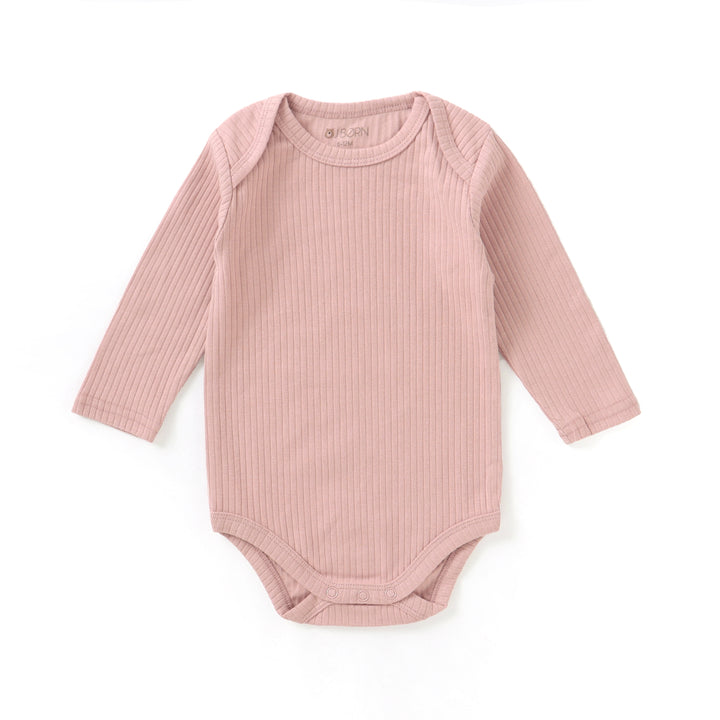 JBØRN Organic Cotton Ribbed Long Sleeve Bodysuit | Personalisable in Ribbed Powder Blush, sold by JBørn Baby Products Shop, Personalizable by JustBørn