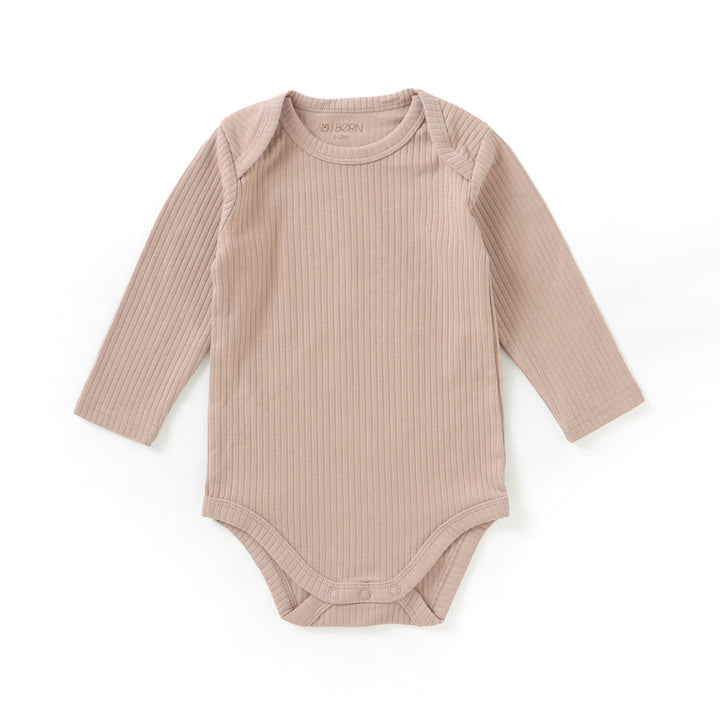 JBØRN Organic Cotton Ribbed Long Sleeve Bodysuit | Personalisable in Ribbed Dusty Blush, sold by JBørn Baby Products Shop, Personalizable by JustBørn