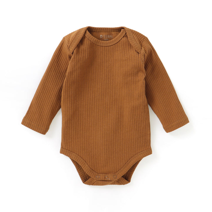 JBØRN Organic Cotton Ribbed Long Sleeve Bodysuit | Personalisable in Ribbed Clay, sold by JBørn Baby Products Shop, Personalizable by JustBørn