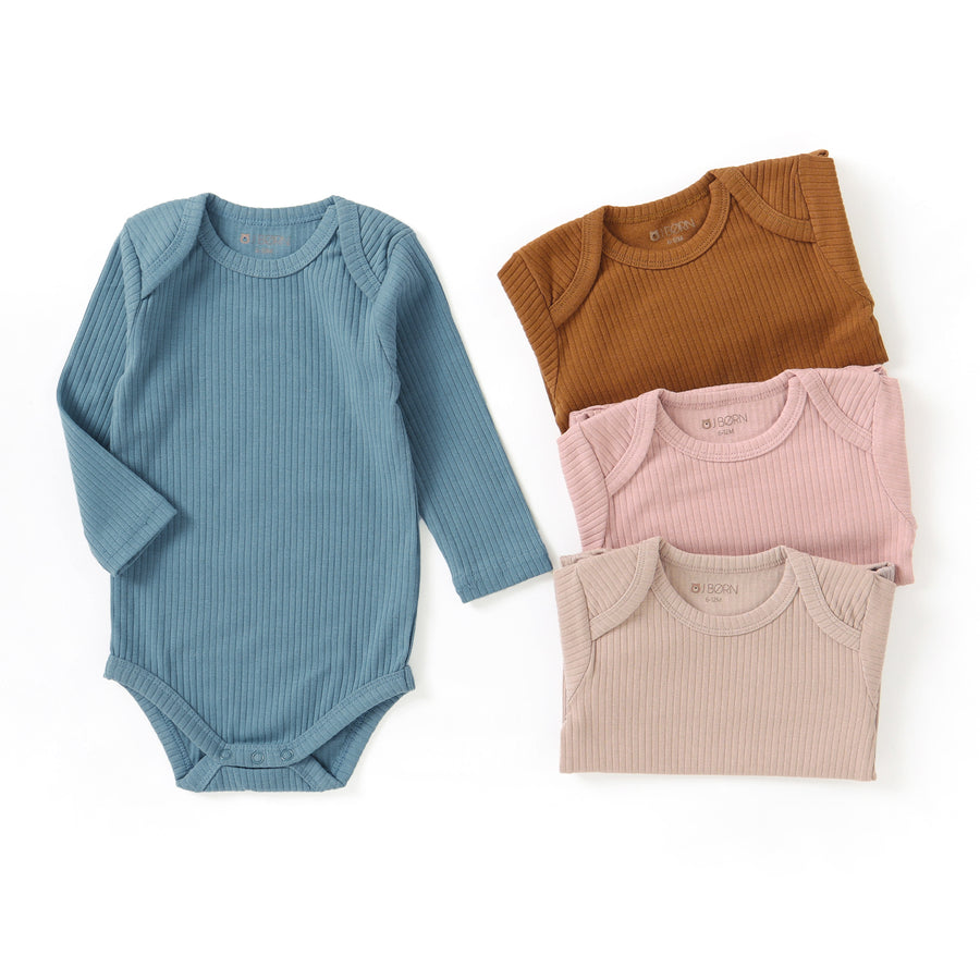 JBØRN Organic Cotton Ribbed Long Sleeve Bodysuit | Personalisable in Ribbed Dusty Blush, sold by JBørn Baby Products Shop, Personalizable by JustBørn