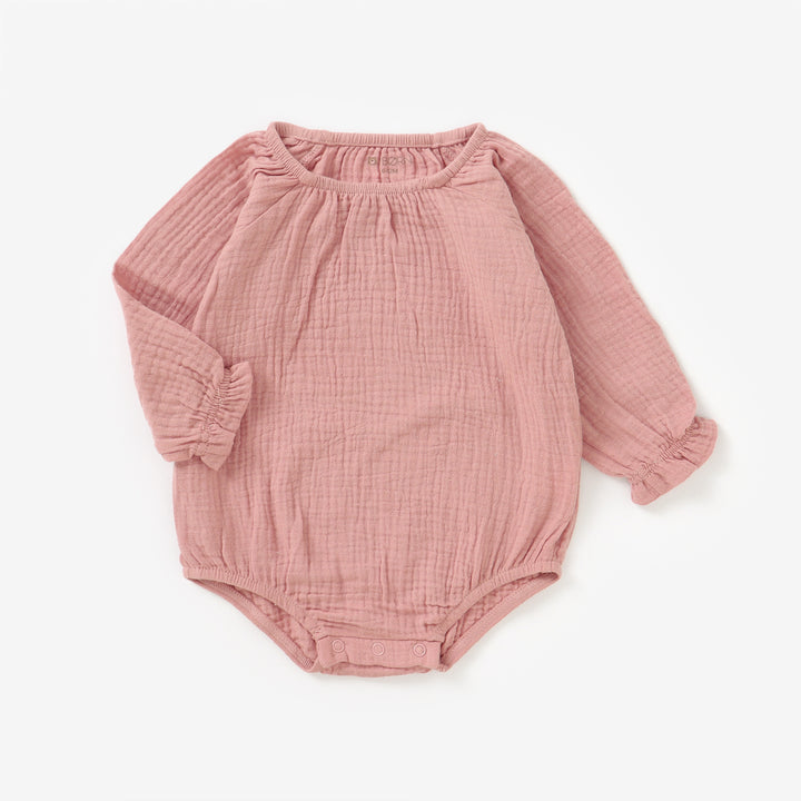 JBØRN Organic Cotton Muslin Long Sleeve Bodysuit | Personalisable in Muslin Powder Blush, sold by JBørn Baby Products Shop, Personalizable by JustBørn
