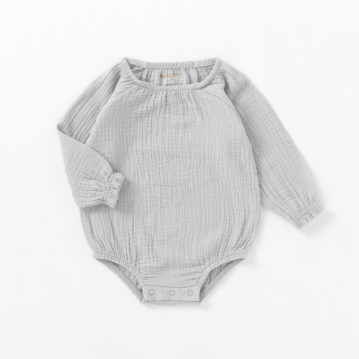 JBØRN Organic Cotton Muslin Long Sleeve Bodysuit | Personalisable in Muslin Cloud, sold by JBørn Baby Products Shop, Personalizable by JustBørn