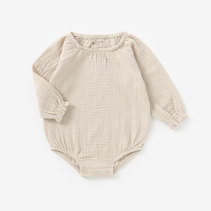 JBØRN Organic Cotton Muslin Long Sleeve Bodysuit | Personalisable in Muslin Sandstone, sold by JBørn Baby Products Shop, Personalizable by JustBørn