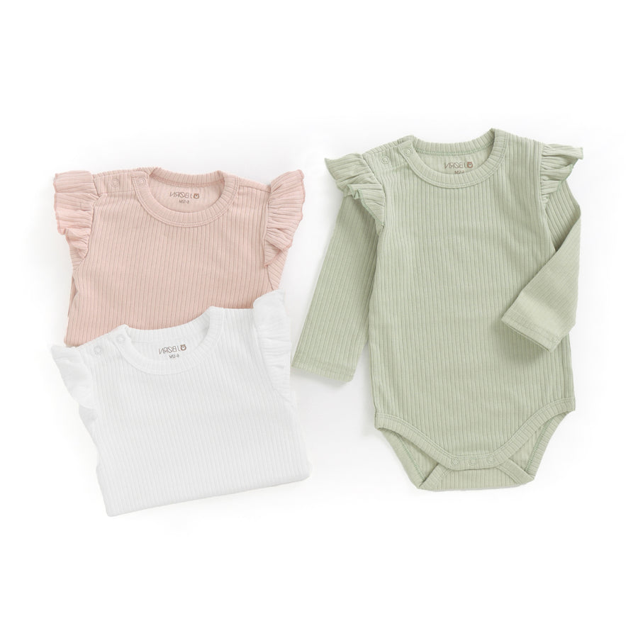 Ribbed Blush JBØRN Organic Cotton Frill Long Sleeve Bodysuit | Personalisable by Just Børn sold by JBørn Baby Products Shop