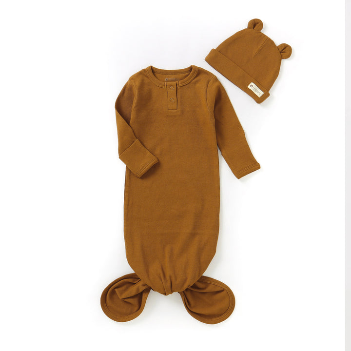 JBØRN Organic Cotton Knotted Baby Gown & Hat in Clay, sold by JBørn Baby Products Shop, Personalizable by JustBørn