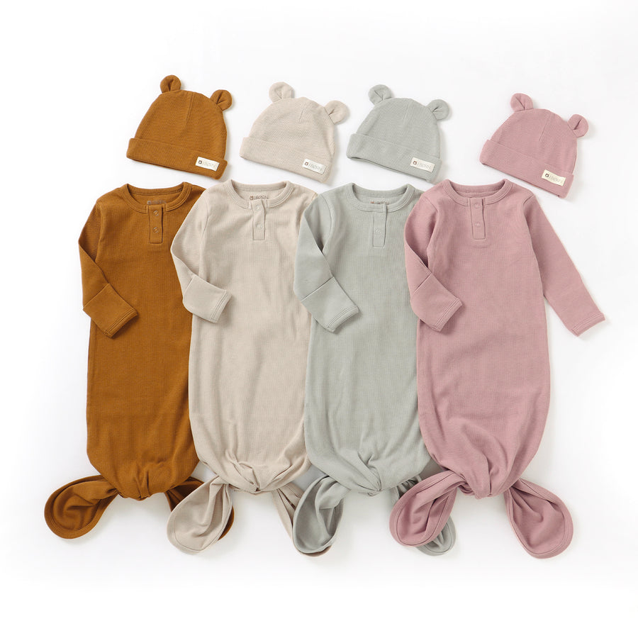 JBØRN Organic Cotton Knotted Baby Gown & Hat | Personalisable in Dusty Rose, sold by JBørn Baby Products Shop, Personalizable by JustBørn