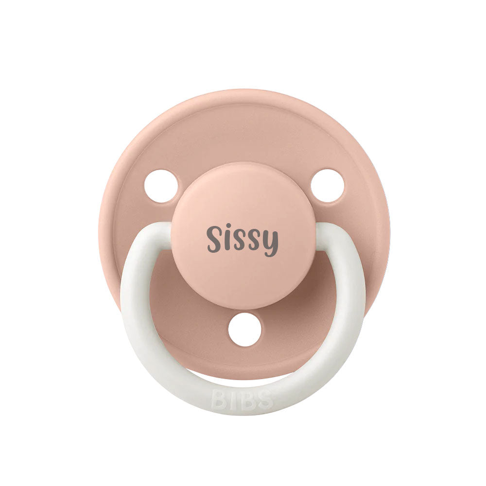 BIBS De Lux Silicone Pacifiers | One Size | Personalised in Blush Night Glow, sold by JBørn Baby Products Shop, Personalizable by JustBørn