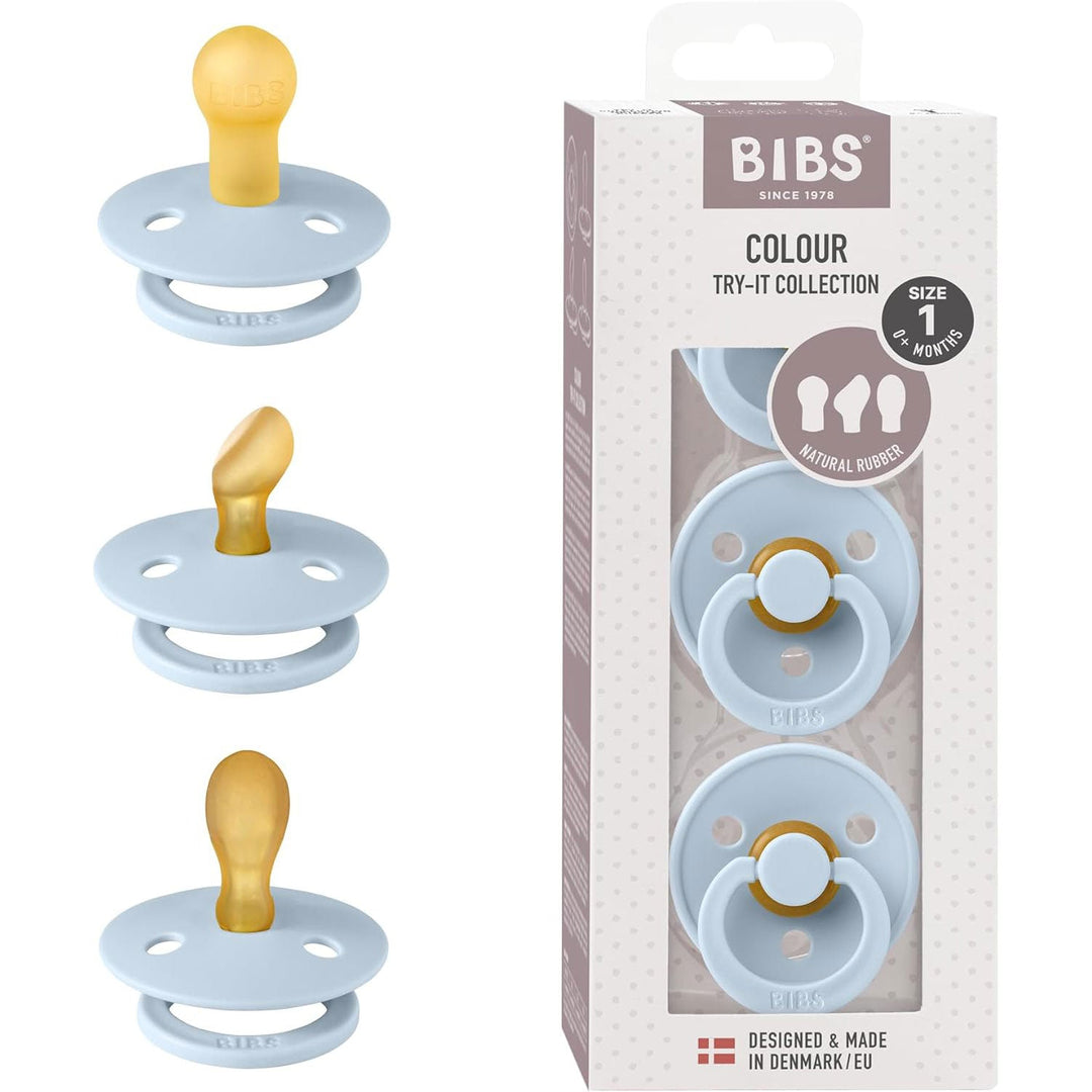 BIBS Colour Pacifiers - Try-It Collection - Pack of 3 Baby Blue - Personalisable Baby Products Sold and Personalised by JustBørn