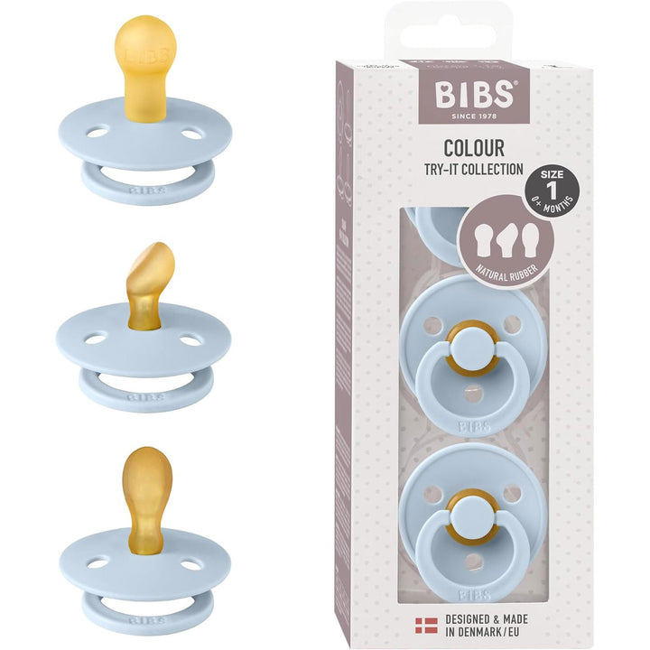 BIBS Colour Pacifiers - Try-It Collection - Pack of 3 Baby Blue - Personalisable Baby Products Sold and Personalised by JustBørn