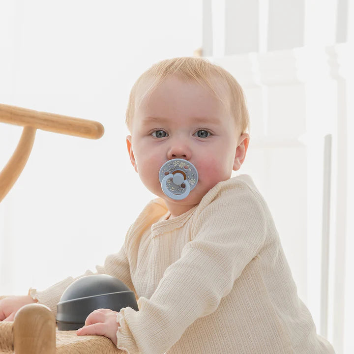 BIBS Liberty & Studio Natural Rubber Latex Pacifiers in Eloise Dusty Blue, sold by JBørn Baby Products Shop, Personalizable by JustBørn