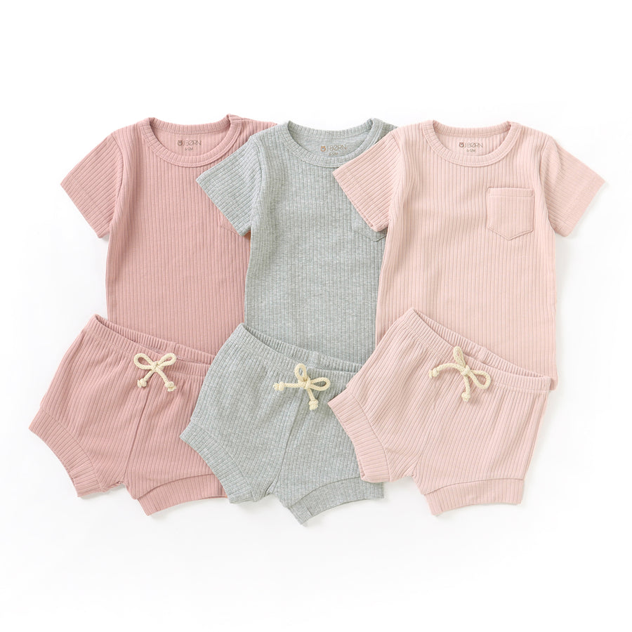 JBØRN Organic Cotton Ribbed Baby T-Shirt & Shorts Set | Personalisable in Ribbed Cloud, sold by JBørn Baby Products Shop, Personalizable by JustBørn