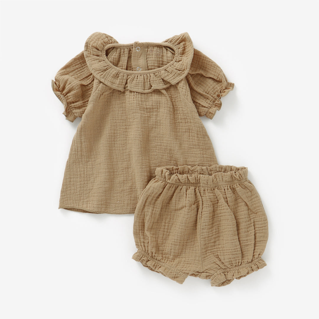 JBØRN Organic Cotton Muslin Baby Girl Outfit | Personalisable in Muslin Cappuccino, sold by JBørn Baby Products Shop, Personalizable by JustBørn