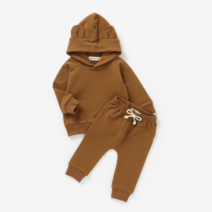 JBØRN Organic Cotton Baby Teddy Ears Hoodie & Joggers Set | Personalisable in Clay, sold by JBørn Baby Products Shop, Personalizable by JustBørn