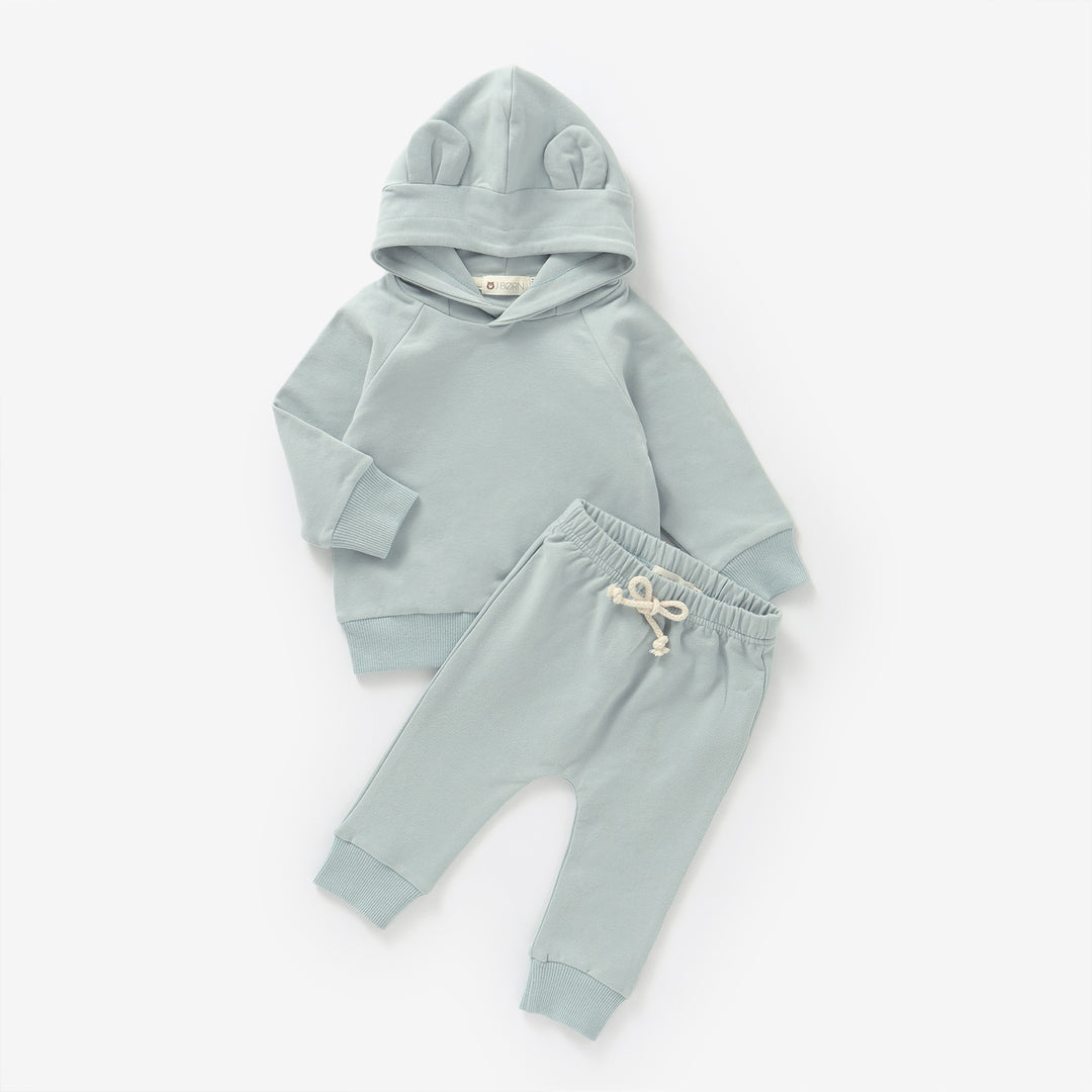 JBØRN Organic Cotton Baby Teddy Ears Hoodie & Joggers Set | Personalisable in Mint, sold by JBørn Baby Products Shop, Personalizable by JustBørn