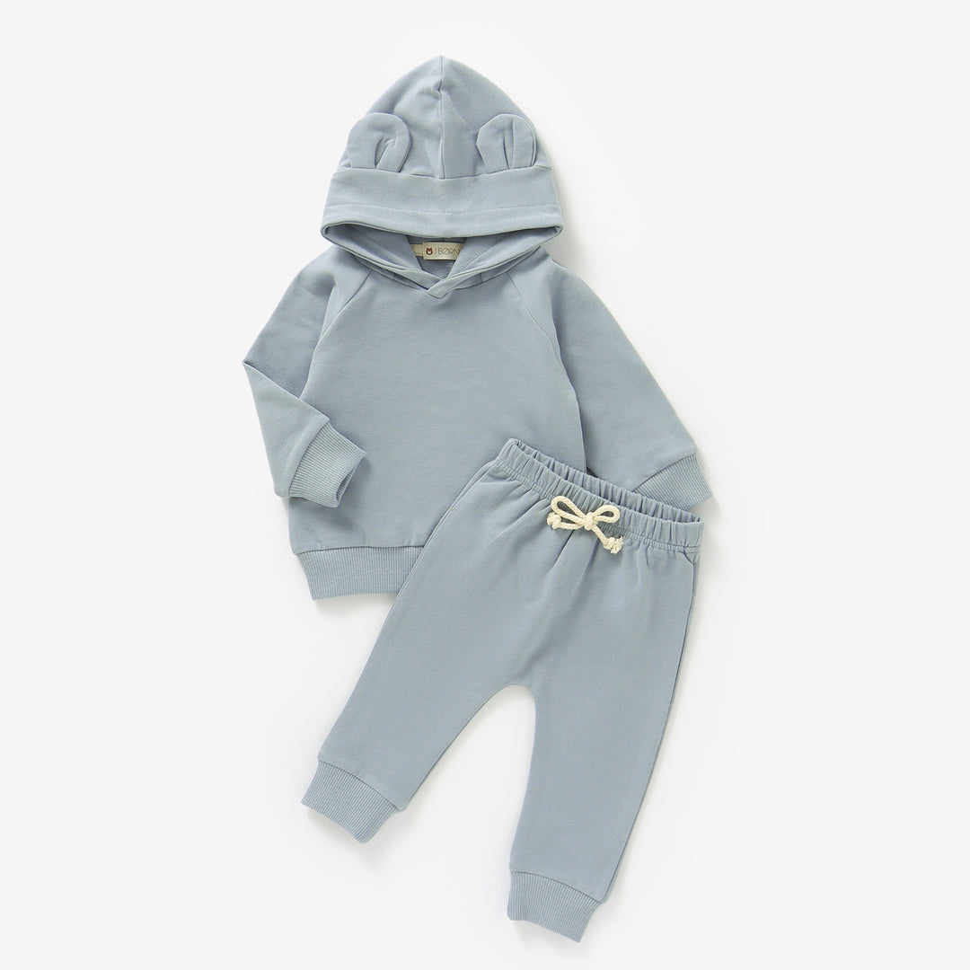 JBØRN Organic Cotton Baby Teddy Ears Hoodie & Joggers Set | Personalisable in Blossom, sold by JBørn Baby Products Shop, Personalizable by JustBørn