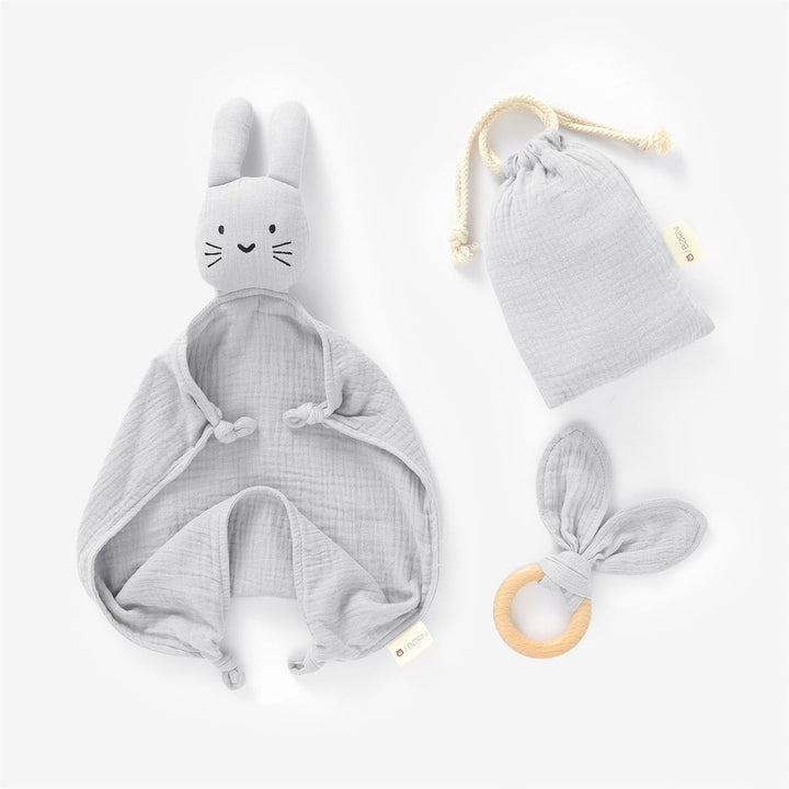JBØRN Organic Cotton Bunny Comforter & Teether Set | Personalisable in Muslin Cloud, sold by JBørn Baby Products Shop, Personalizable by JustBørn